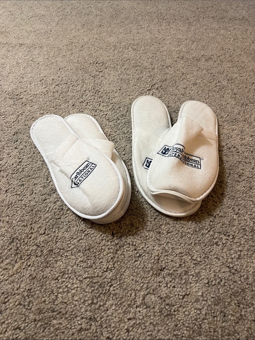 Caribbean White Terry Open-Toe Spa Slippers with Logo